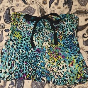 Dana Buchman Blue Teal Multicolor Animal-Print Strapless Crop Top